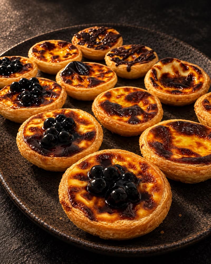 Egg tarts topped with blueberries