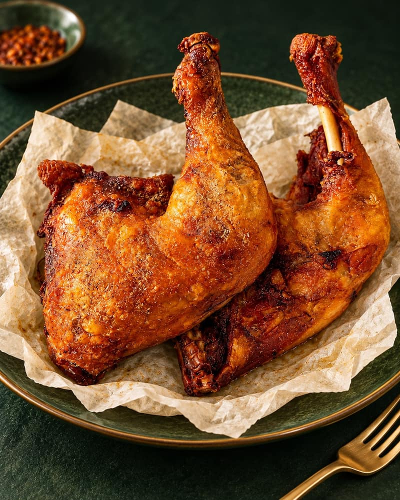 Whole chicken crusted with chili crisp and sesame