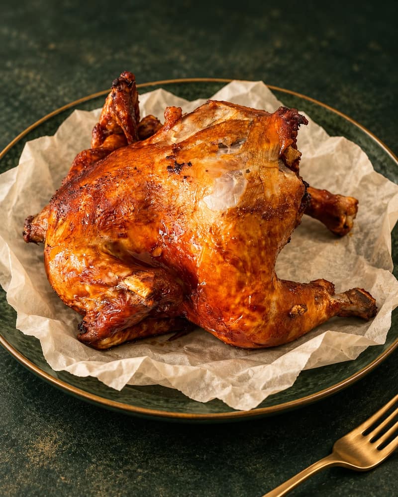 Whole chicken with a soy glaze