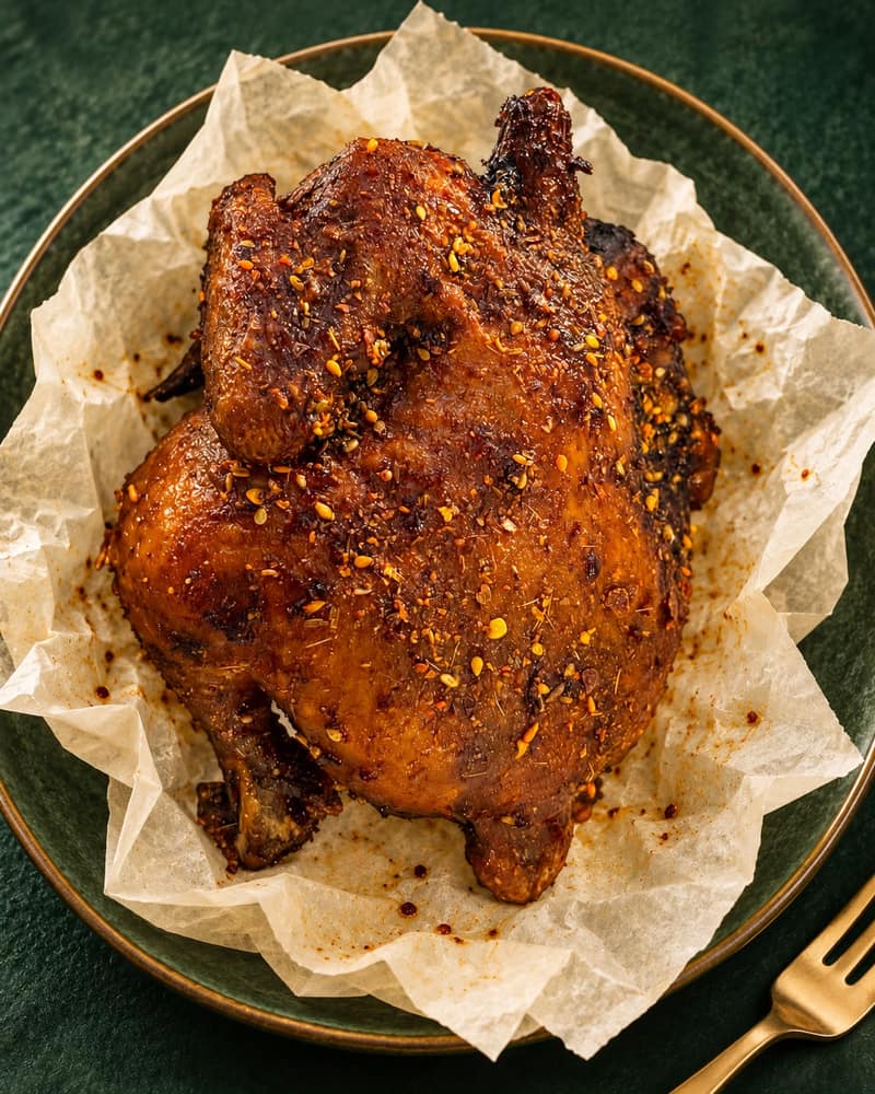 Whole chicken with chili flakes
